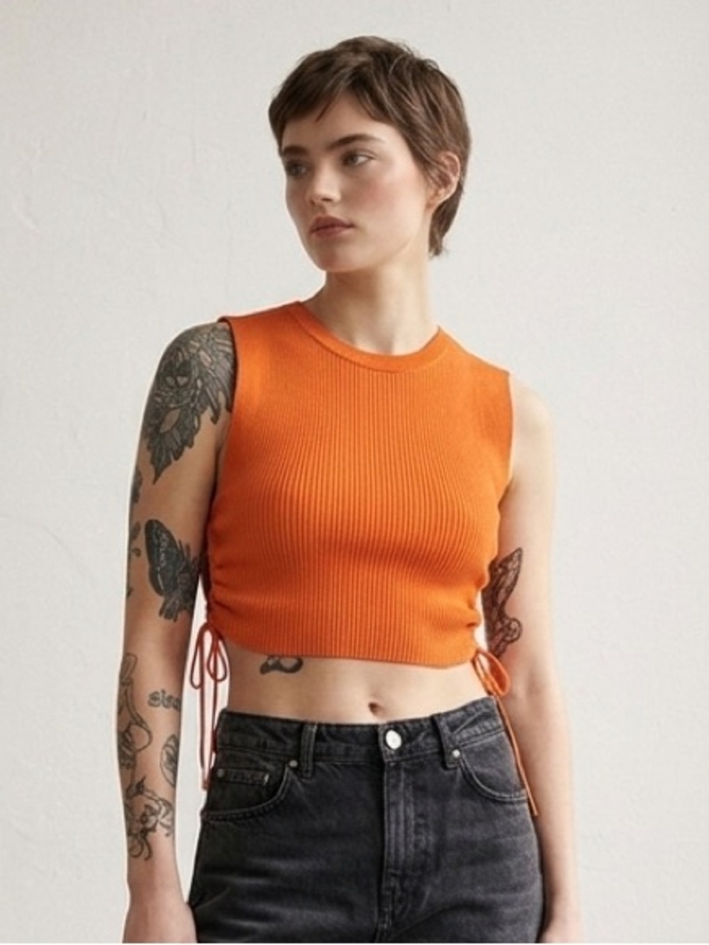 Zara Orange Ribbed Knit Crop Top